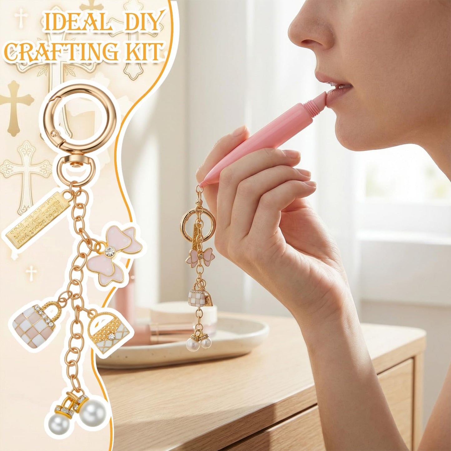 VioraWhite 457 Pcs Charms Lip Gloss Keychain Making Kit, DIY Craft with Charms, Key Chain, Jump Rings, Lobster Clasps, Chains and Tools for DIY Crafting Jewelry Making Keychains Supplies