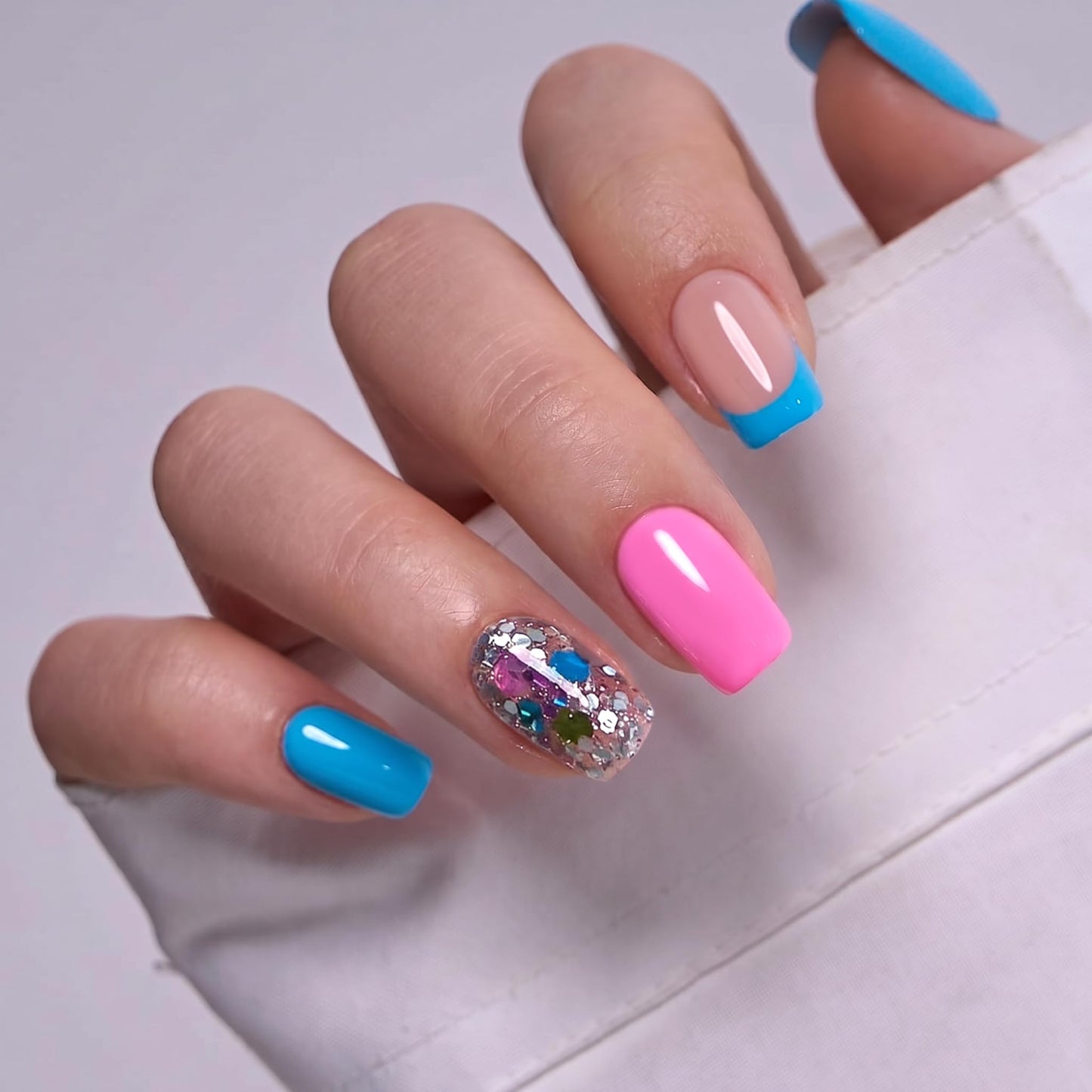 CurvLife Soft Gel Square Press-On Nails Medium, Reusable Fake Nails with Glue & Adhesive Tabs, 30PCS Salon-Quality Stick-On Nails for At-Home Manicure (Candy Splash)