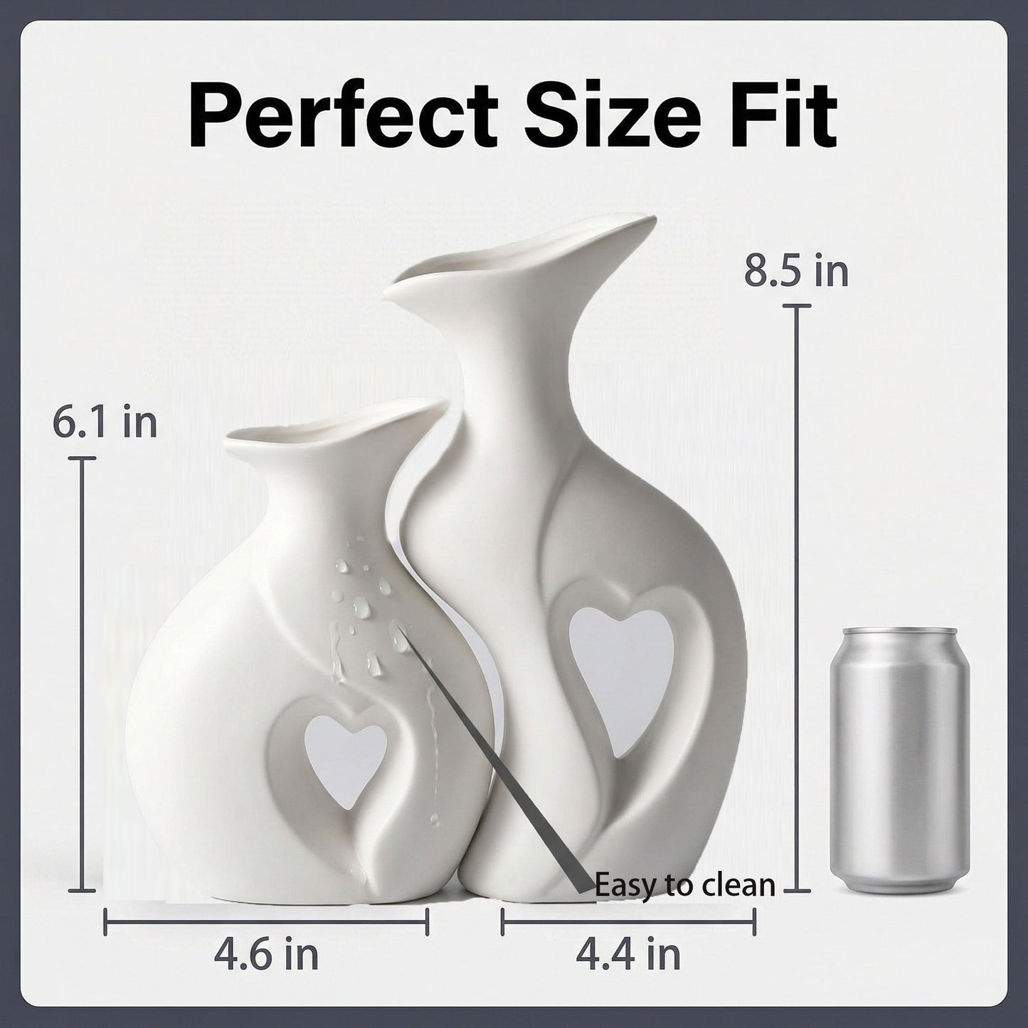 White Heart Vase Set of 2,Modern Vases for Home Console Table Decor for Living Room Coffee Table Fireplace Bookshelf Decorations（3.5" L x 4.4" W x 8.5" H）