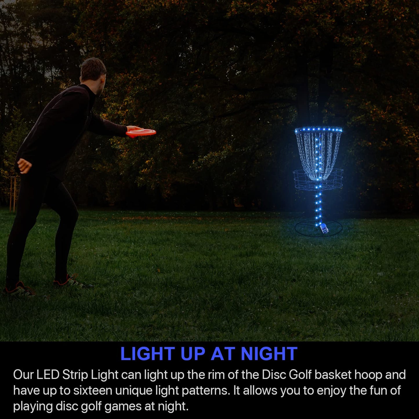 Waybelive LED Disc Golf Lights, Remote Control Disc Golf Rim Light for Disc Golf Basket, C Battery Box, 16 Color Change by Yourself, Waterproof, Super Bright to Play at Night