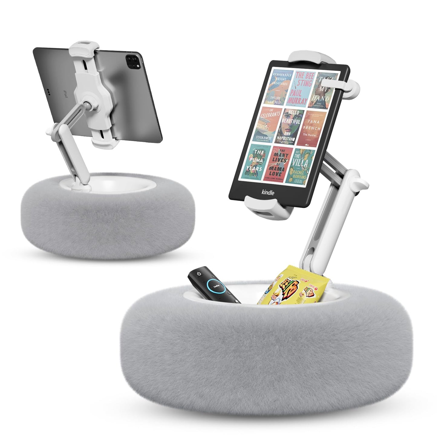 SupeDesk Tablet Pillow Stand for Reading, Adjustable Tablet Stand Phone Holder for Bed with Detachable Snack Bowl, Fits 4.7"-13" Kindle/Phones/Tablets, Watch Videos, Stream Media, Gray
