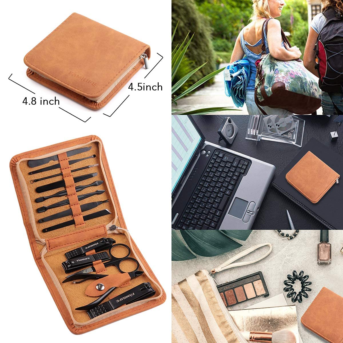 FAMILIFE 13pcs Stainless Steel Manicure Set And L07 100% Stainless Steel Ingrown Toenail File and Lifter Double Sided with Storage Case