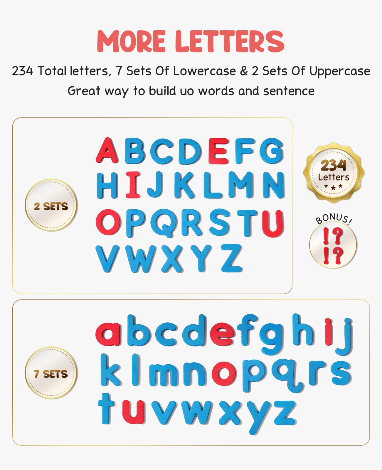 Gamenote Classroom Magnetic Letters Kit 238 Pcs with Double-Side Magnet Board - Foam Alphabet Letters for Kids Spelling and Learning
