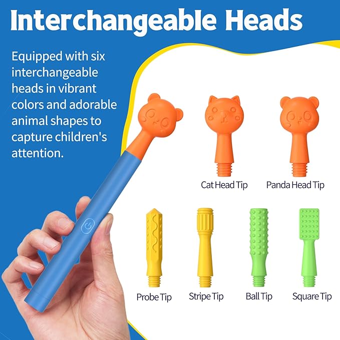 Oral Sensory Stimulation Kit with 6 Soft Textured Heads for Speech Therapy & Feeding Support, Muscle Strength & Phonation Improvement - Blue