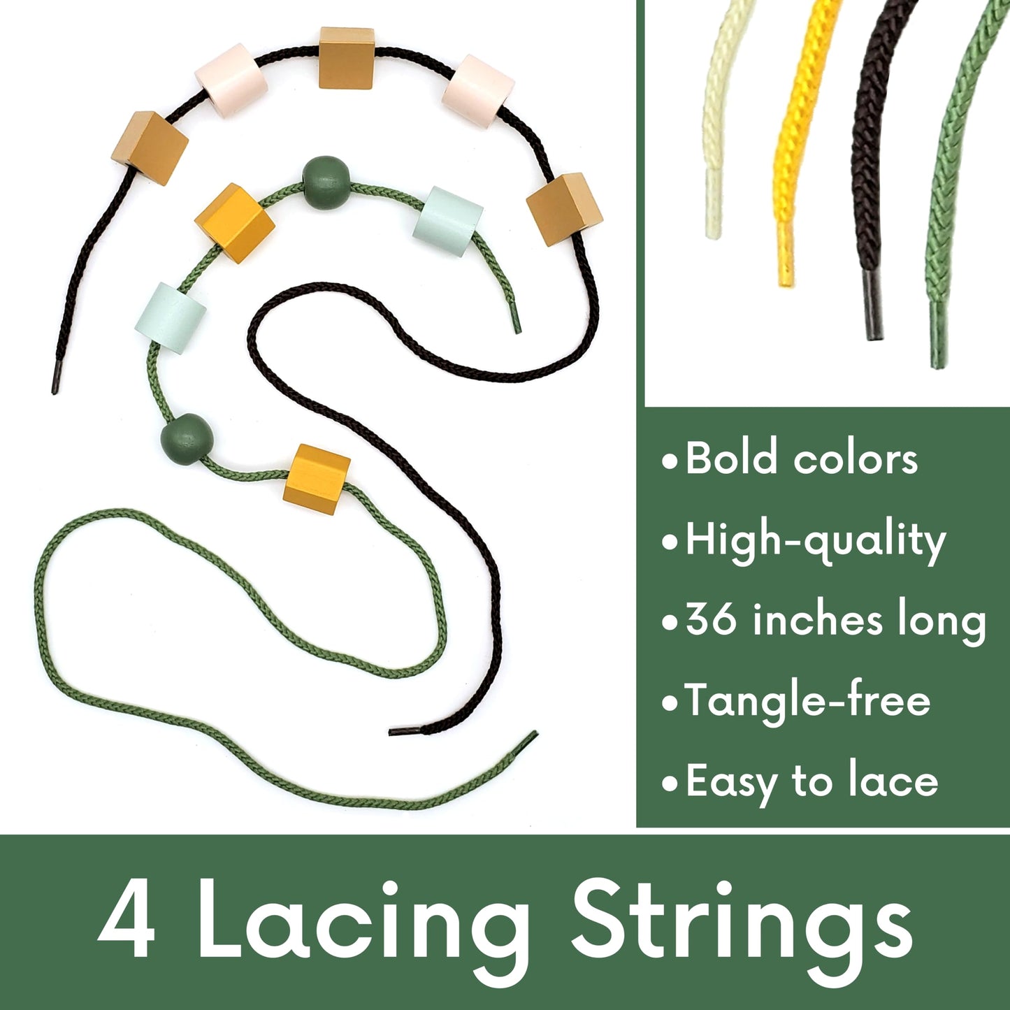 LMC Products Wooden Lacing Beads & Strings 125 Pieces, Fine Motor Skills Toys for 3 Year Old, Boho Colors