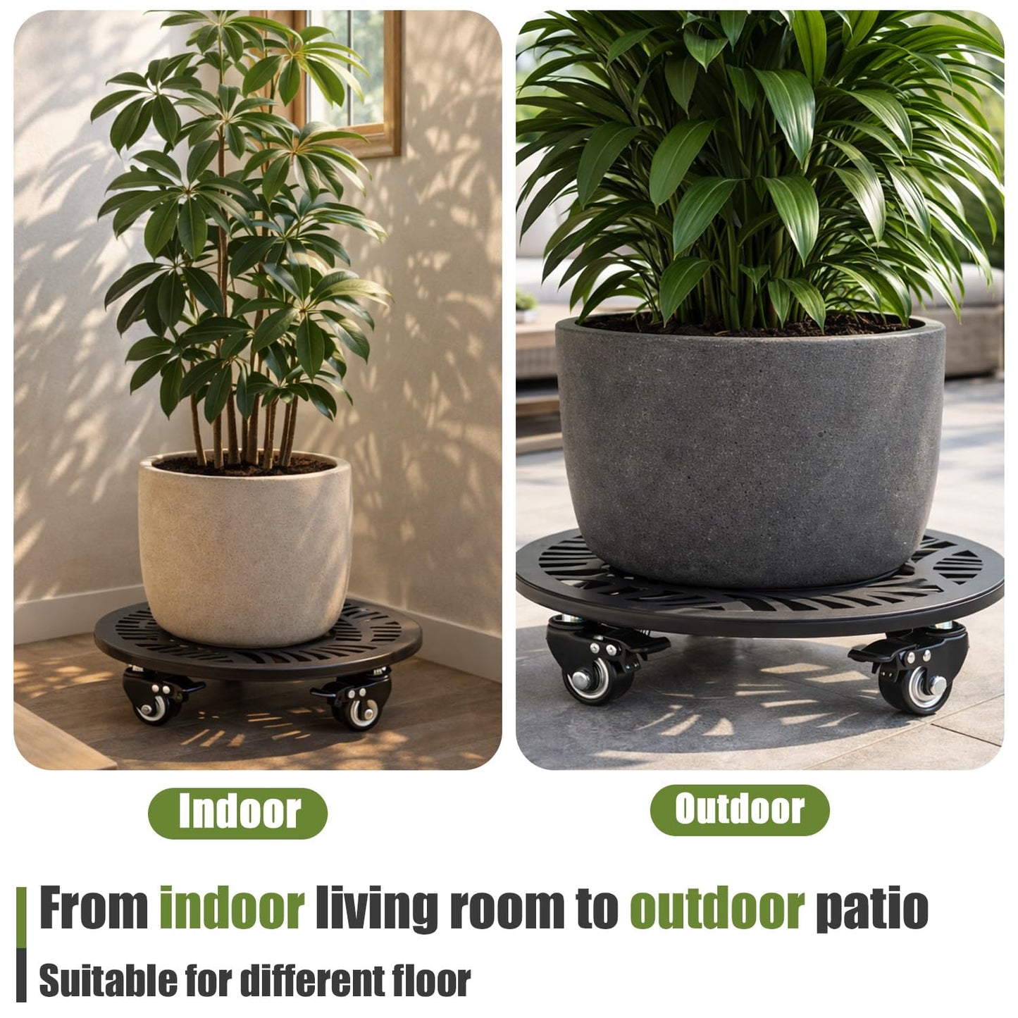 2-pack 16" Metal Plant Caddy with Wheels Extra-large Heavy-duty Rolling Plant Stands with Casters Wheeled Planter Dolly Pot Mover Rollers Rust-proof Round Garden Trolley Coaster for Indoor Outdoor