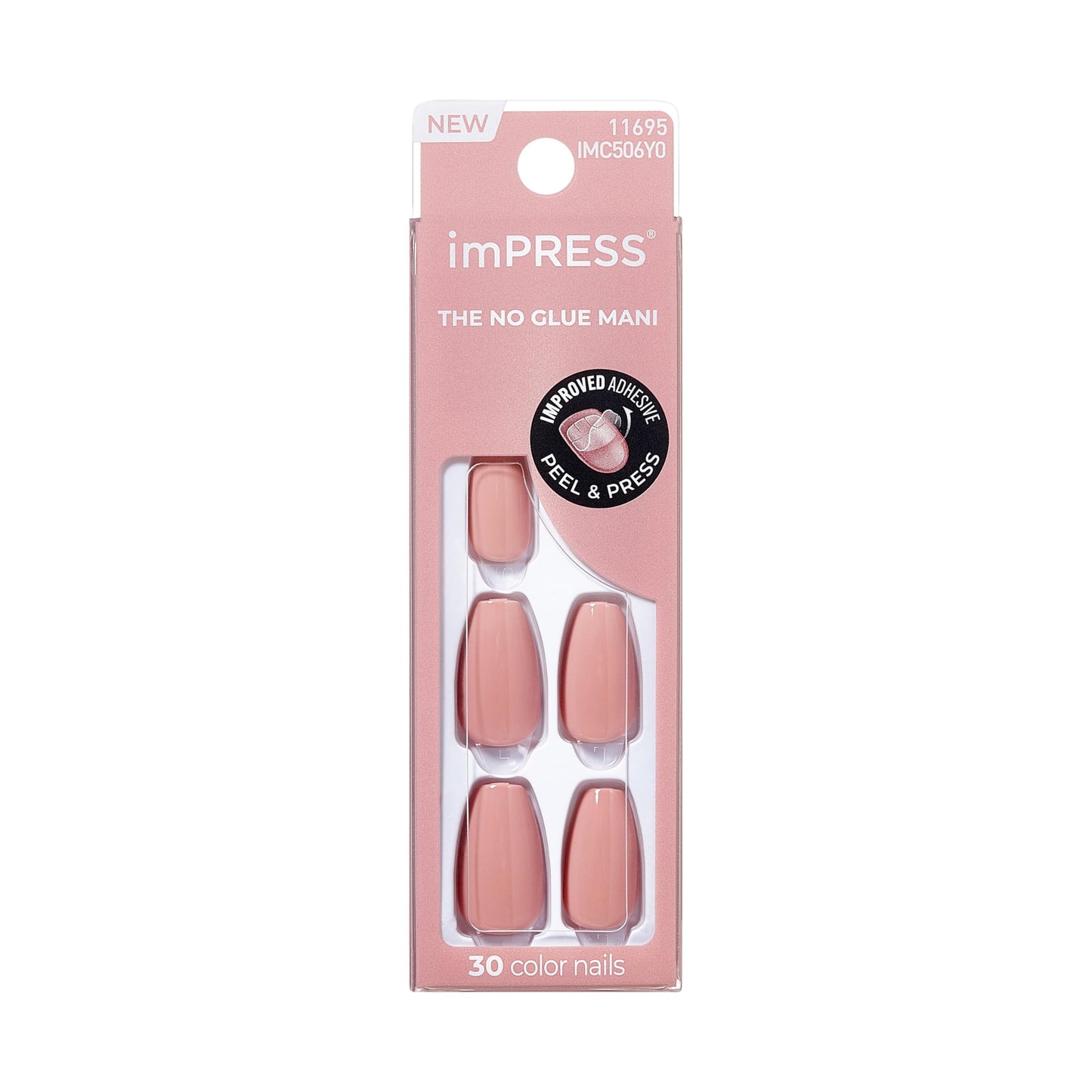 KISS Impress No Glue Mani 30 Pcs Press on Nails, Easy Apply, Hassle-Free Removal, Simple Peel & Press, Essential Tools Included, Prep Pad, 1 Manicure Stick, 1 Mini File (Magic U)