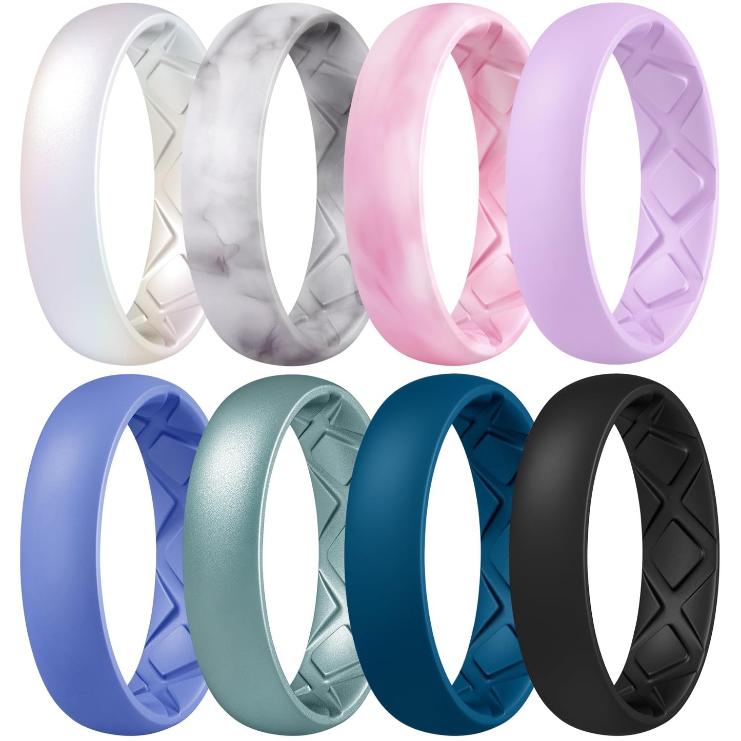 Egnaro Women’s Silicone Engagement Rings, Inner Arc Ergonomic Breathable Design with half sizes, Rubber Wedding Bands，5.5mm Wide-2mm Thick