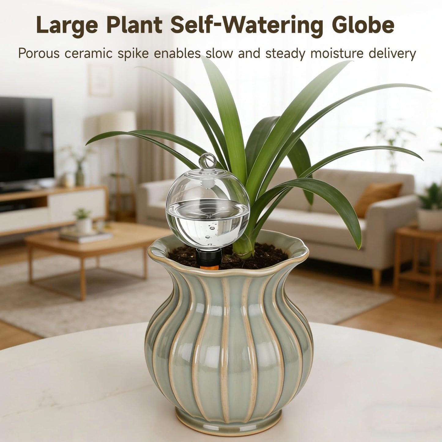4 PCS Large Plant Self-Watering Globes, 16.9 oz Slow Release Watering Bulb with Ceramic Spike Stake, Top Fill Plastic Water Orbs, Automatic Irrigation Insert for Home Garden Office