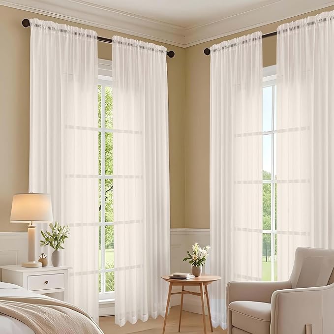 OVZME Cream Sheer Curtains 72 Inches Long 2 Panels Set, Light Filtering Sheer Curtains for Living Room Bedroom 59 Inch Extra Wide, Modern Voile Filmy Rod Pocket Window Drapes, 59Wx72L Inches