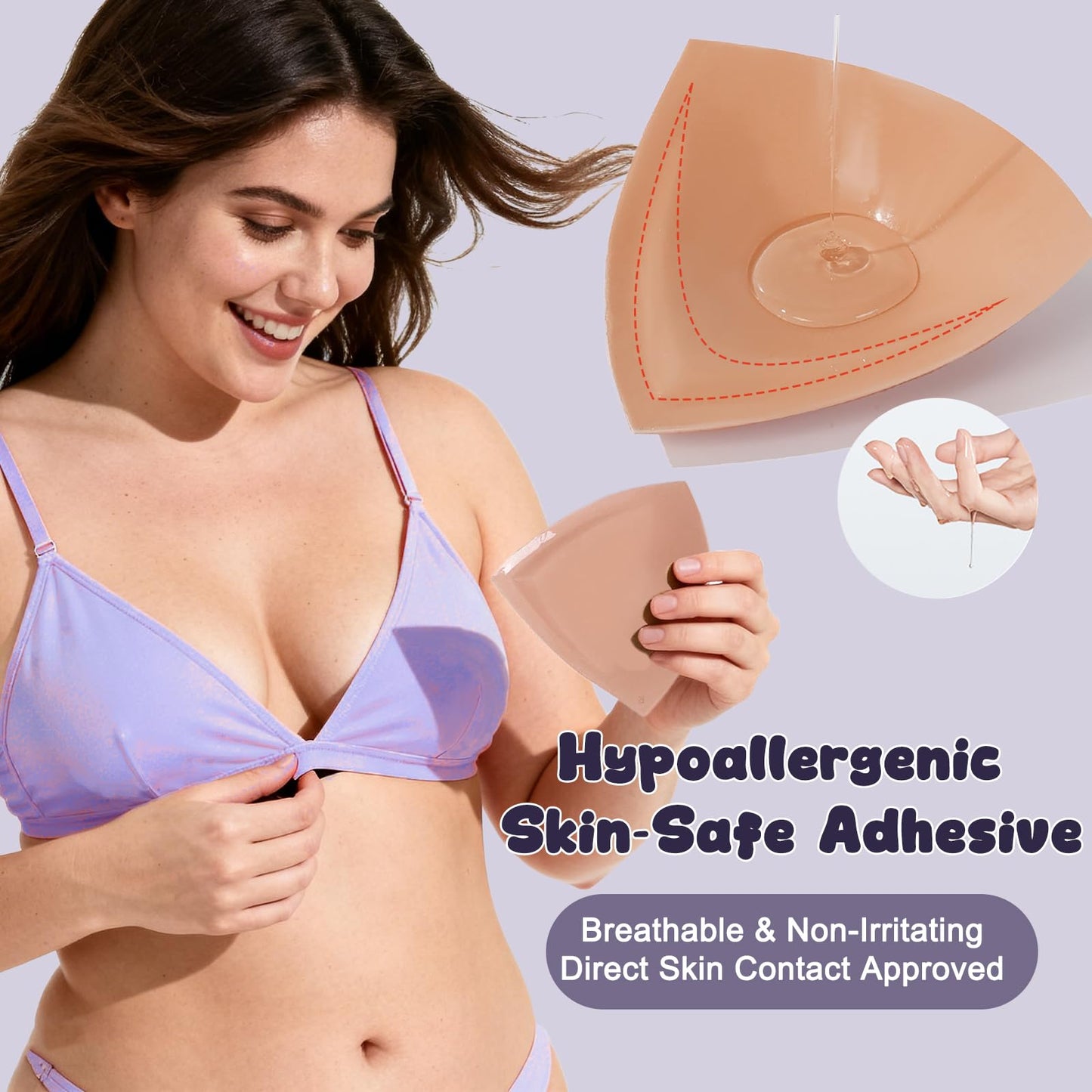 Wieysdoo Double-Sided Sticky Bra Insert Pads, Reusable Adhesive Push-Up Bra Pads for Large Breasts, Seamless Lift Bra Inserts for Bikini Swimsuit Strapless Dress,M Beige