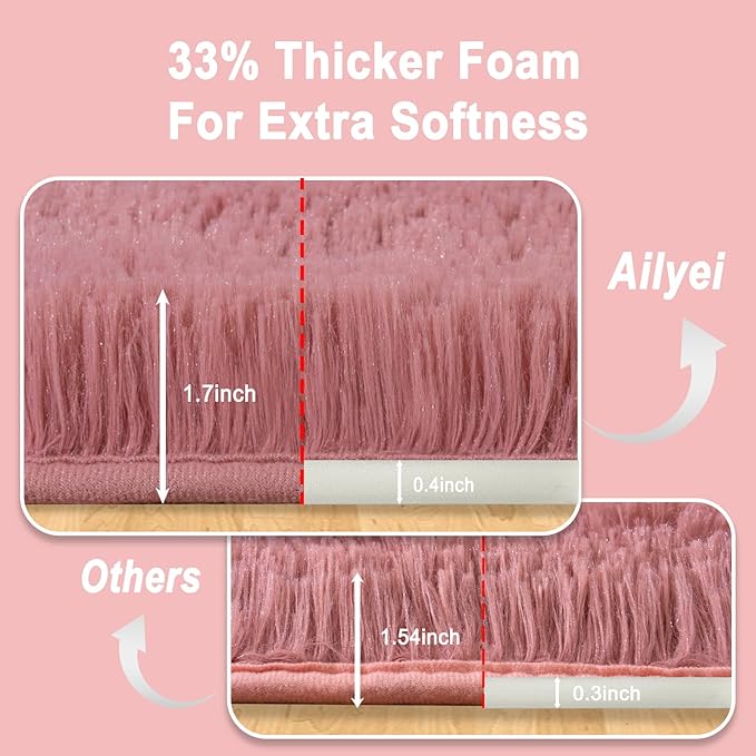 Soft Runner Rugs for Bedroom Hallways, 2x6 Blush Pink Fluffy Shag Throw Area Rug Non Slip for Bedside Dorm, Long Shaggy Furry Carpet for Nursery Living Room