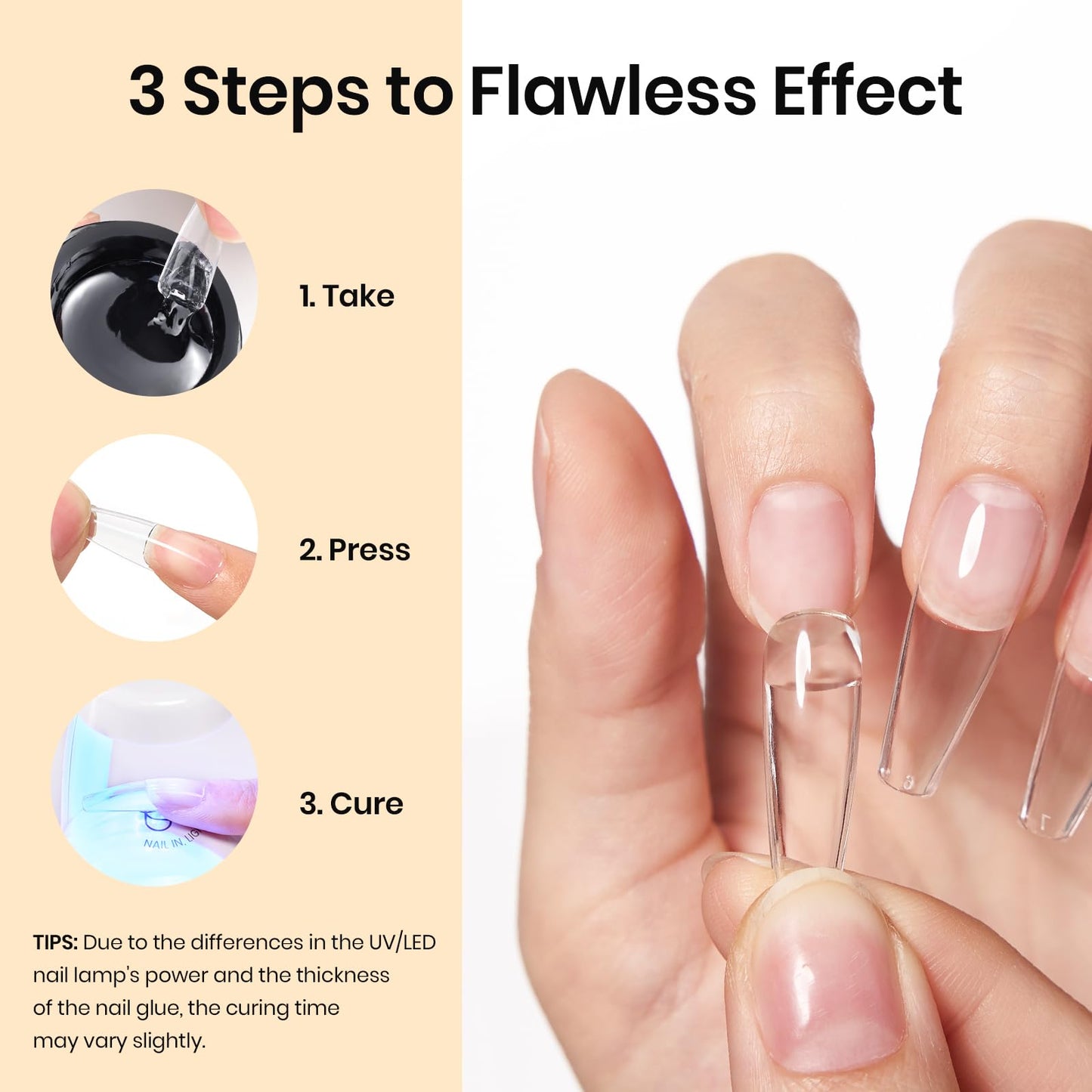 Beetles Solid Nail Glue Gel with 20ml Nail Glue Remover Set with Gel Nail Tips Medium Coffin Etch X Nail Tips, 12 Sizes 288Pcs Pre Shaped Half Matte Press On Nails