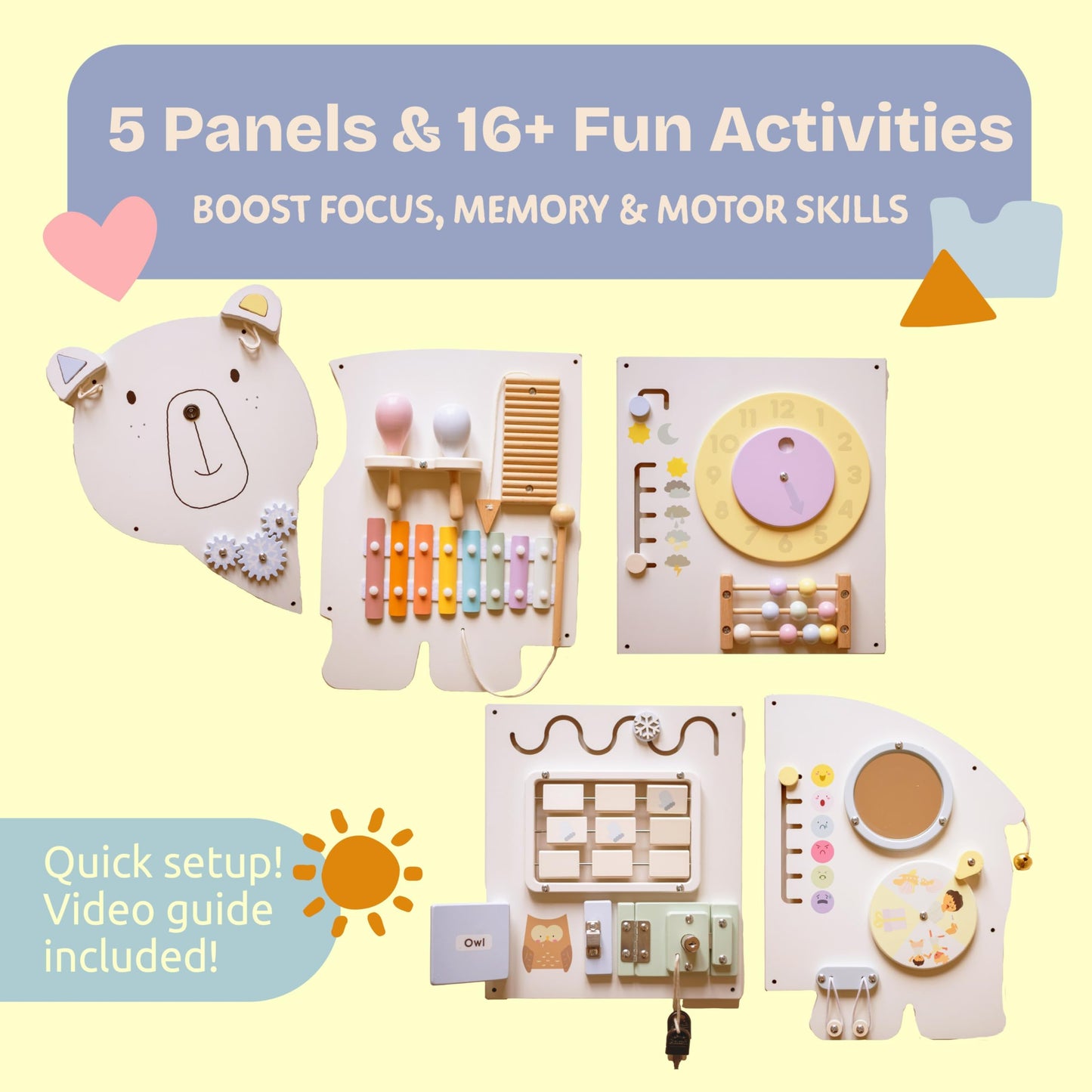 Sensory Wall Panel for Kids – Toddler Learning Activity Center - Emotional Development & Fine Motor Skills – Toddler Learning Activity Center- Busy board Montessori toys