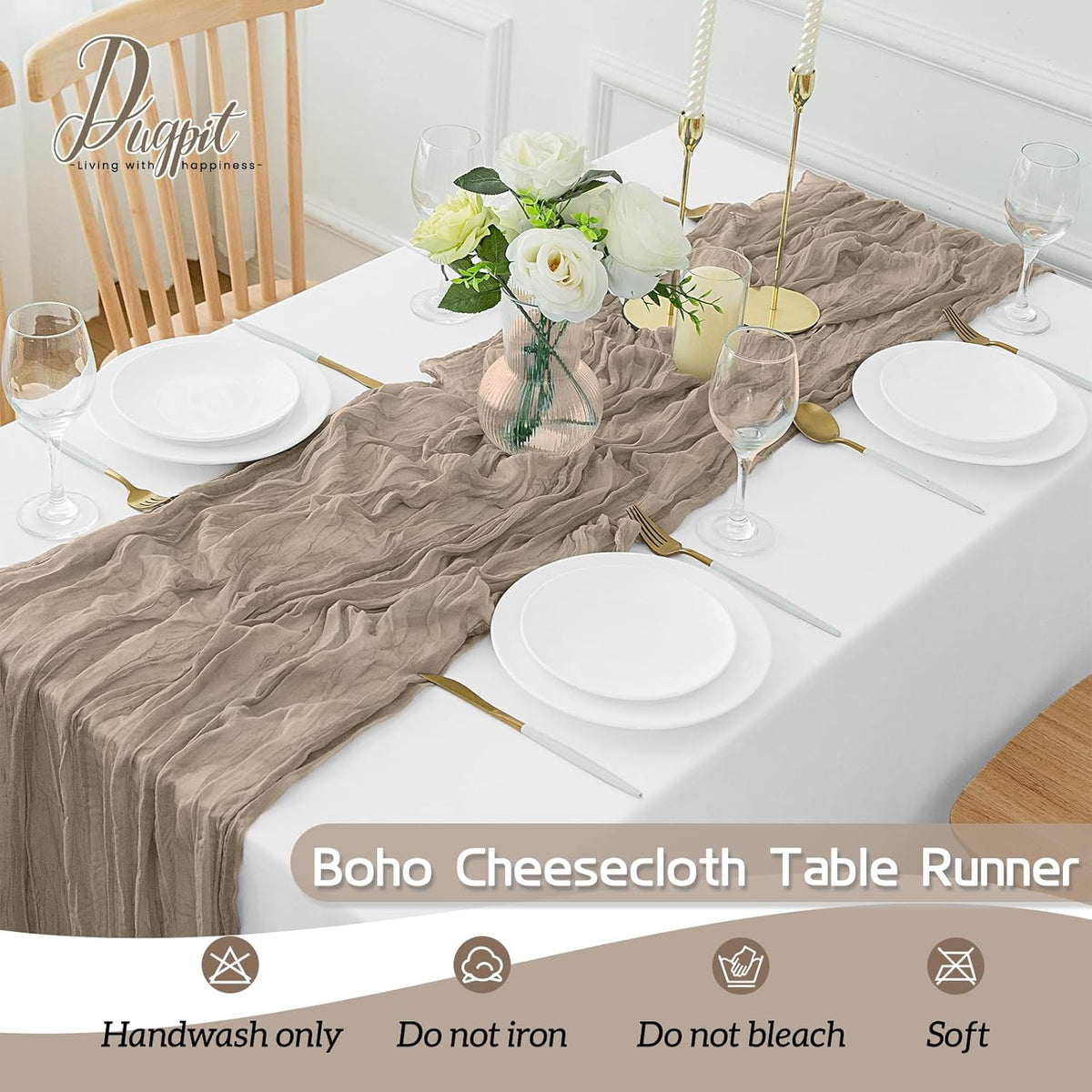 2Pack Nude Table Runner 10FT Cheesecloth Table Runner 35x120Inch Long Boho Cheese Cloth Table Runners Rustic Gauze Table Runners for Party Wedding Bridal Shower Baby Shower Decorations