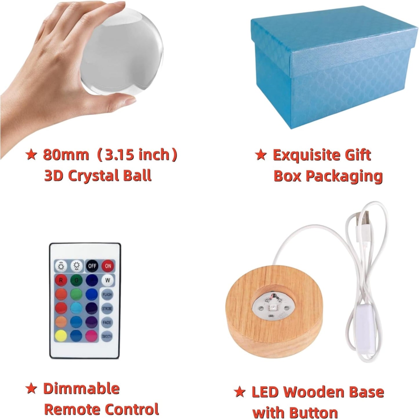 LMLOBEP Large Elephant Crystal Ball Night Light with Woodern Base, 3D Mammoth Crystal Lamp 16 Color Changing with Remote Control, Laser Engraved Glass Ball Lamp, Room Decor (Elephant)