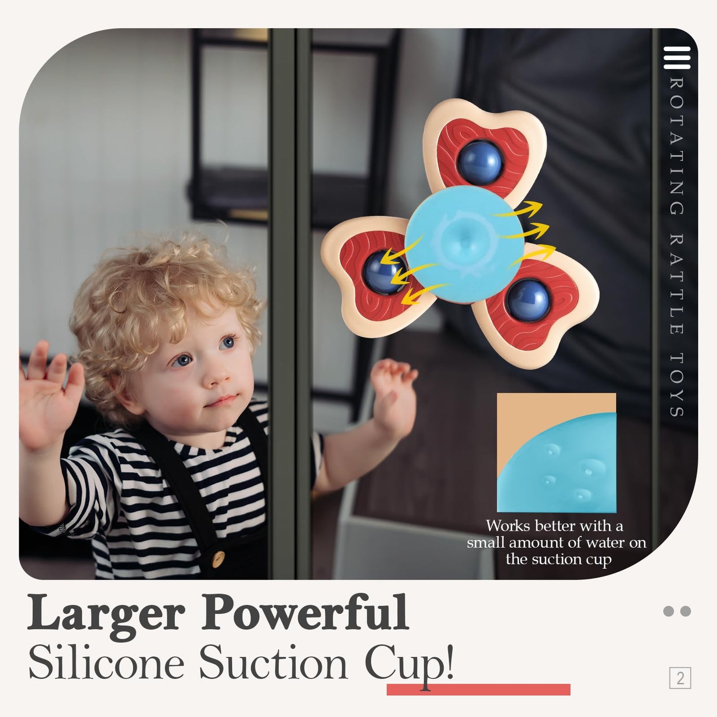 ALASOU 6 PCS Suction Cup Rotating Toys(3 Farm+3 Panda) for Infant and Toddlers