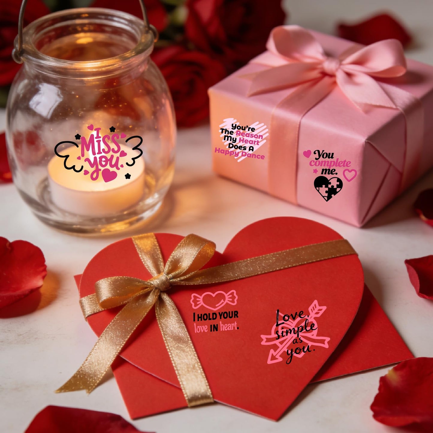 PRESSINART 25Pcs 25 Styles Valentines Vinyl Stickers for Jars Love Words Pattern PVC Self Adhesive Waterproof Holiday Cup Sticker Set for Scrapbooking Card Making Gift Glass Water Bottle Decoration