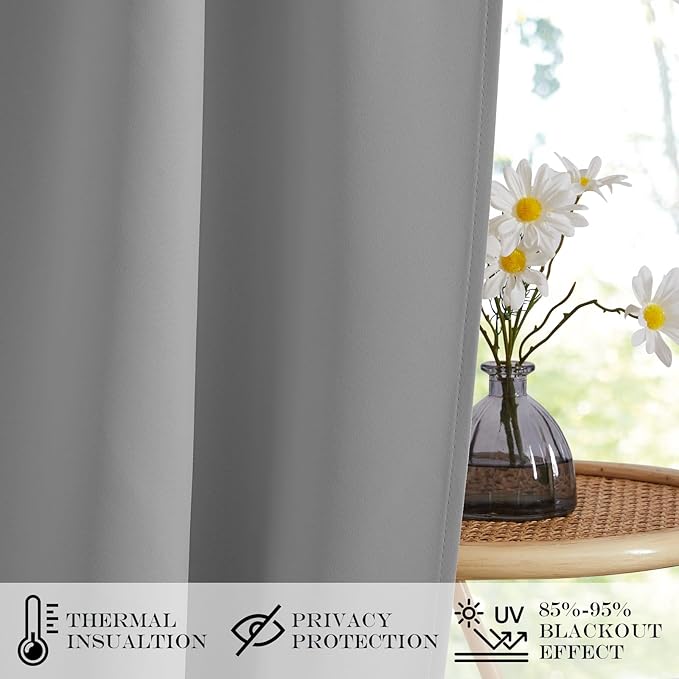 NICETOWN French Door Curtain - Silver Grey Blackout Drape Energy Saving Thermal Insulated Drapery/Front Door Panel Including Adjustable Tie Back, 25 by 64 inch, 1 Panel