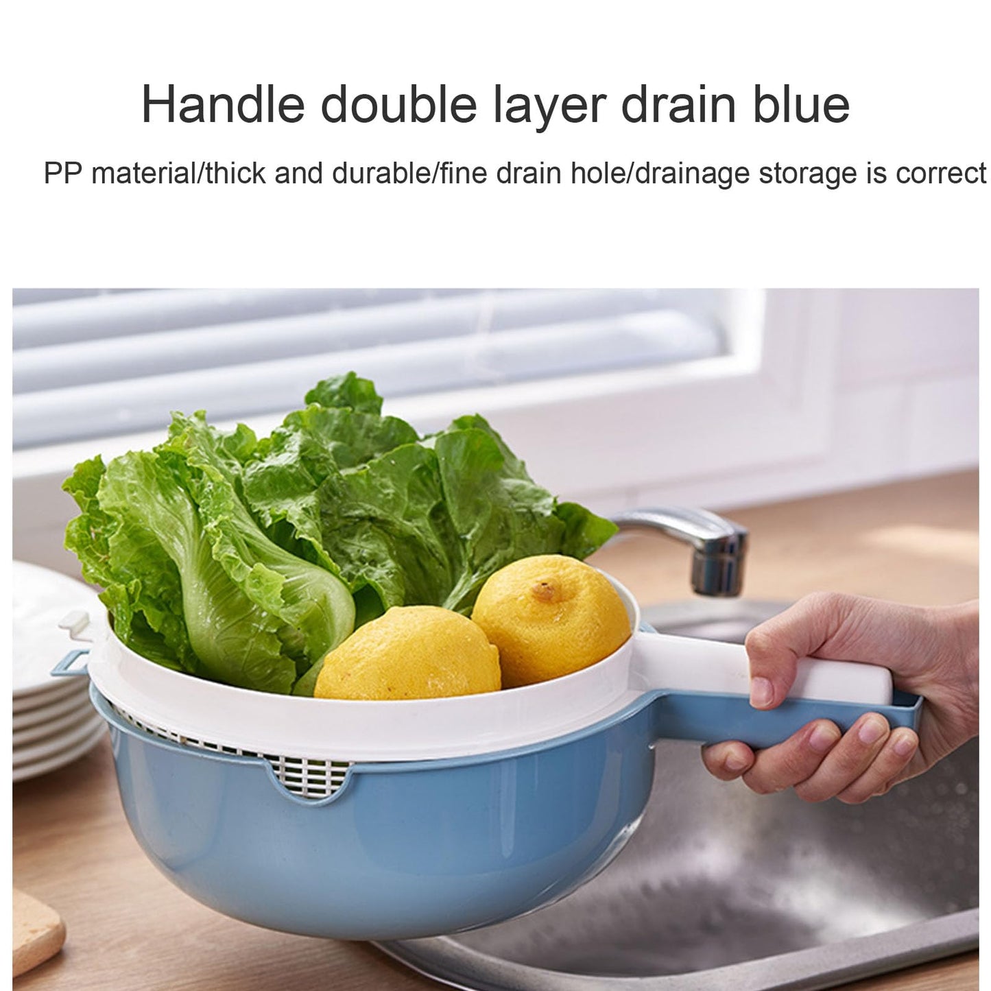 HUANIZI Double Layer Rice Wash Basket 2 in 1 Kitchen Strainer Bowl Drain Basket with Handle Fruit Vegetable Colander for Washing Mixing Kitchen Strainer Bowl Set, Beige