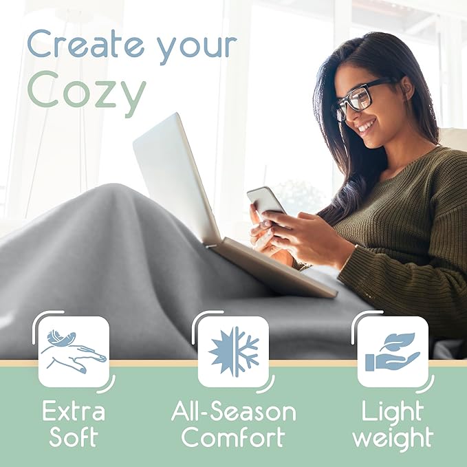 Vellux Twin Size Microfleece Blanket | Fleece Bed Blanket | All-Season Comfort | Supersoft Lightweight | Plush Throw Blanket for Bed Couch or Sofa | Pet-Friendly | Light Grey