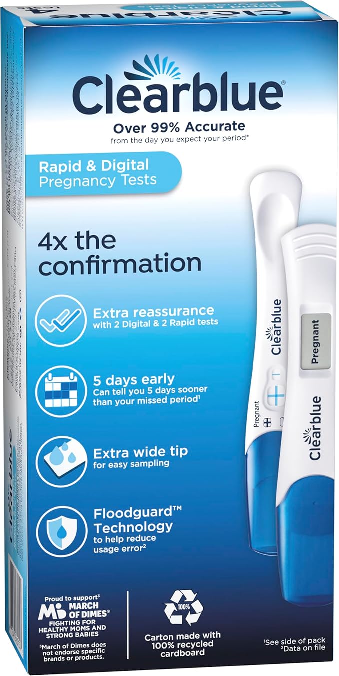 Clearblue Pregnancy Test Combo Pack, 4ct - Digital with Smart Countdown & Rapid Detection - Value Pack