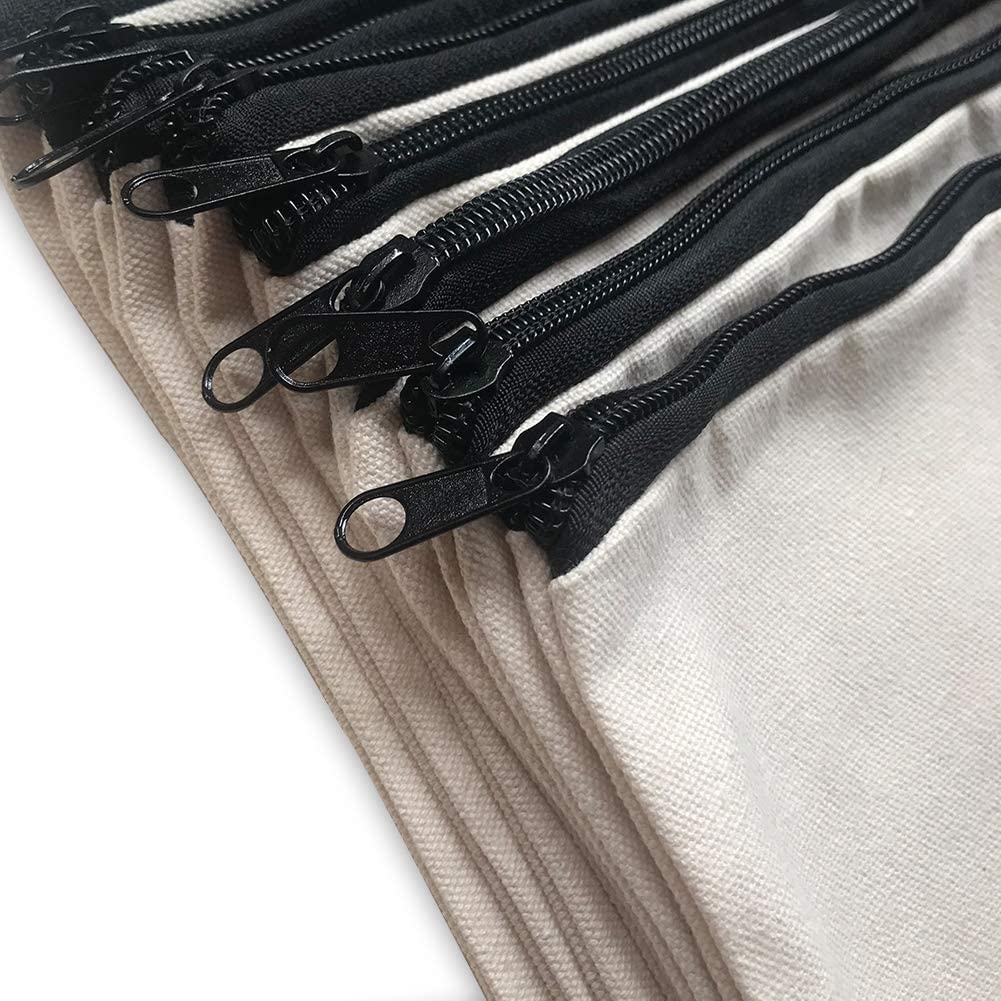 BYETIVE 8.1"×4.2" Canvas Zipper Bag Reusable Cotton Canvas Zipper Pouch Blank DIY Craft Canvas Bag Bulk for Painting Cosmetic Bag Makeup Toiletry Bag Case Pouches 10 pack