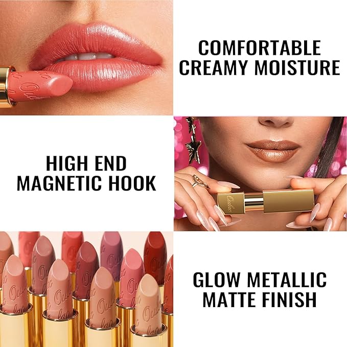 Oulac Matte Mauve Pink Lipstick with Glow Metallic Finish - Vegan Lipstick for Women, Creamy Texture, Hydrating Clean Beauty Formula, High-End Magnetic Hook Design, GM04 Mauve Babe