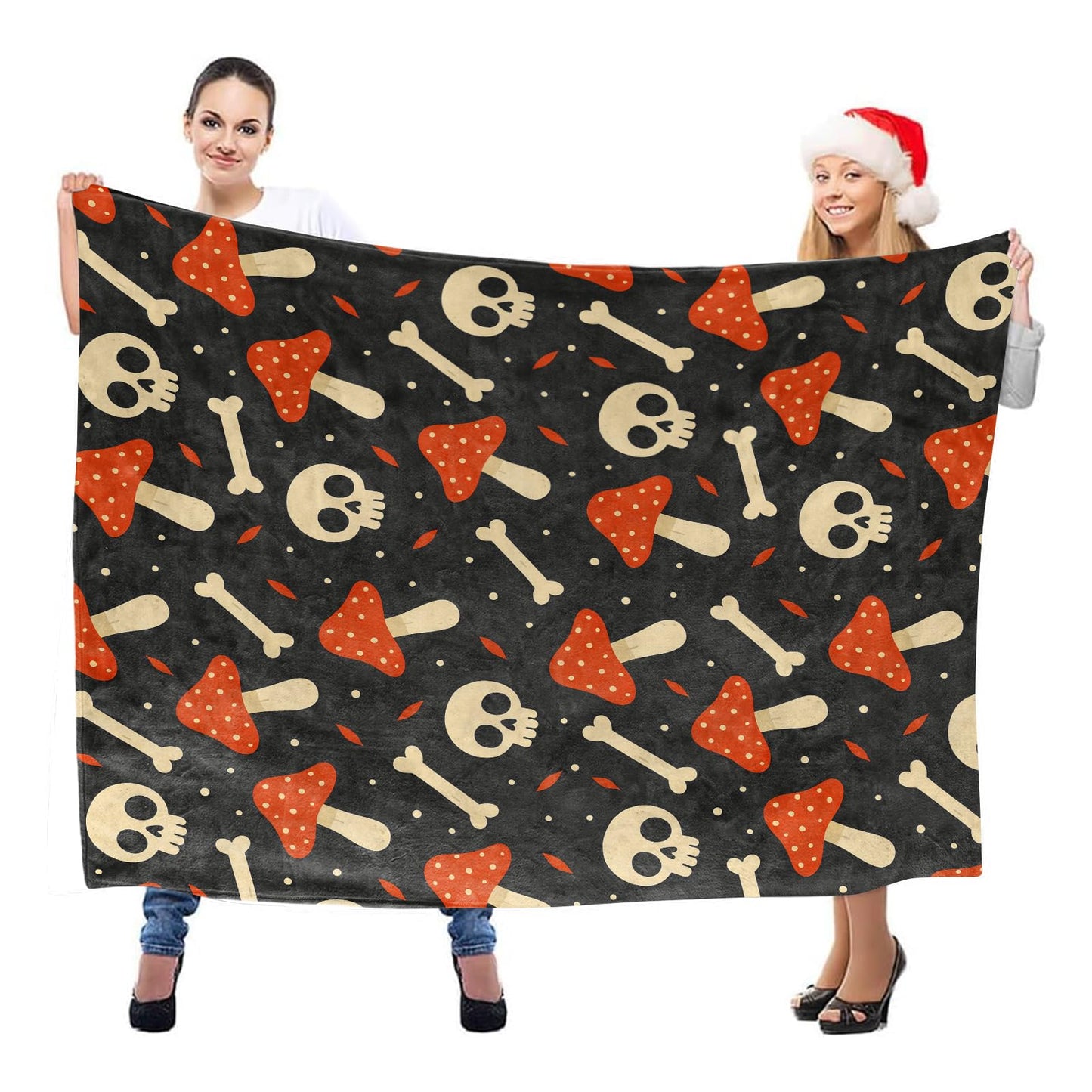 Spooky Mushroom Skull Throw Blanket, Lightweight Warm Flannel Blankets, Home Decor and Gifts, Soft Cozy Throws for Women Men, 50"X60" for Bed Couch Travel Office
