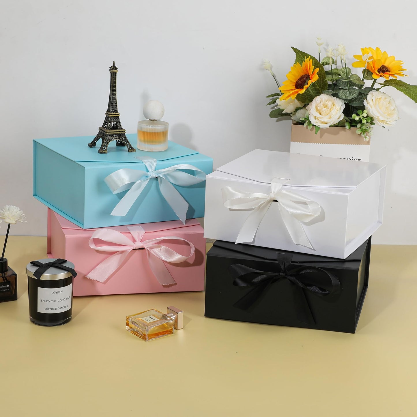OEMVALATY 10-Pack Gift Boxes,9.5x6x3 Inch Magnetic Gift Boxes with Lids for Presents,Black with Ribbon, Bridesmaid Proposal Box for Wedding, Storage, Birthday