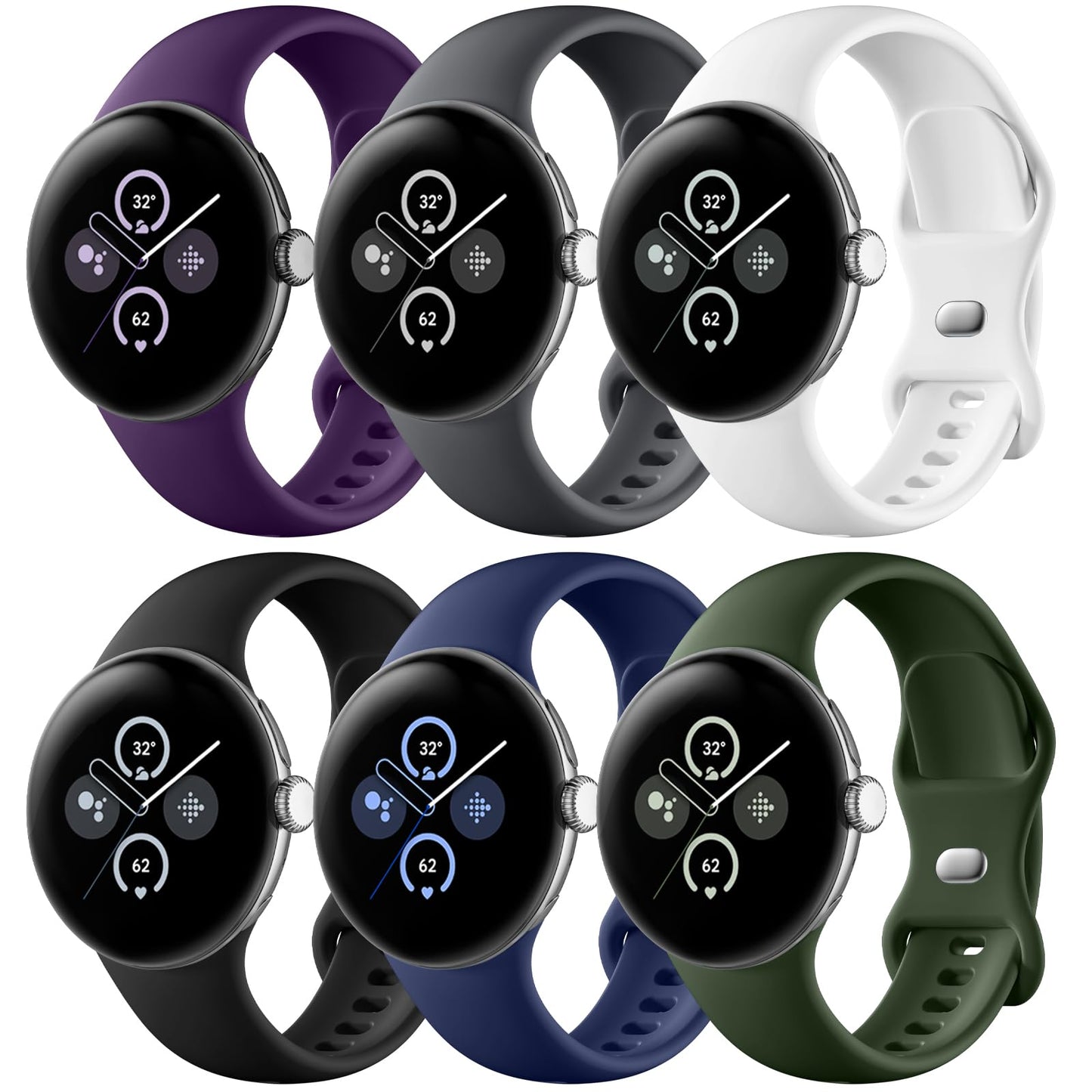 Maledan 6 Pack Bands Compatible for Google Pixel Watch 4/3 41mm 45mm Bands/Google Pixel Watch 2 Bands Men Women, Stylish Breathable Replacement Sport Wristbands for Smartwatch 1/2/3/4, S