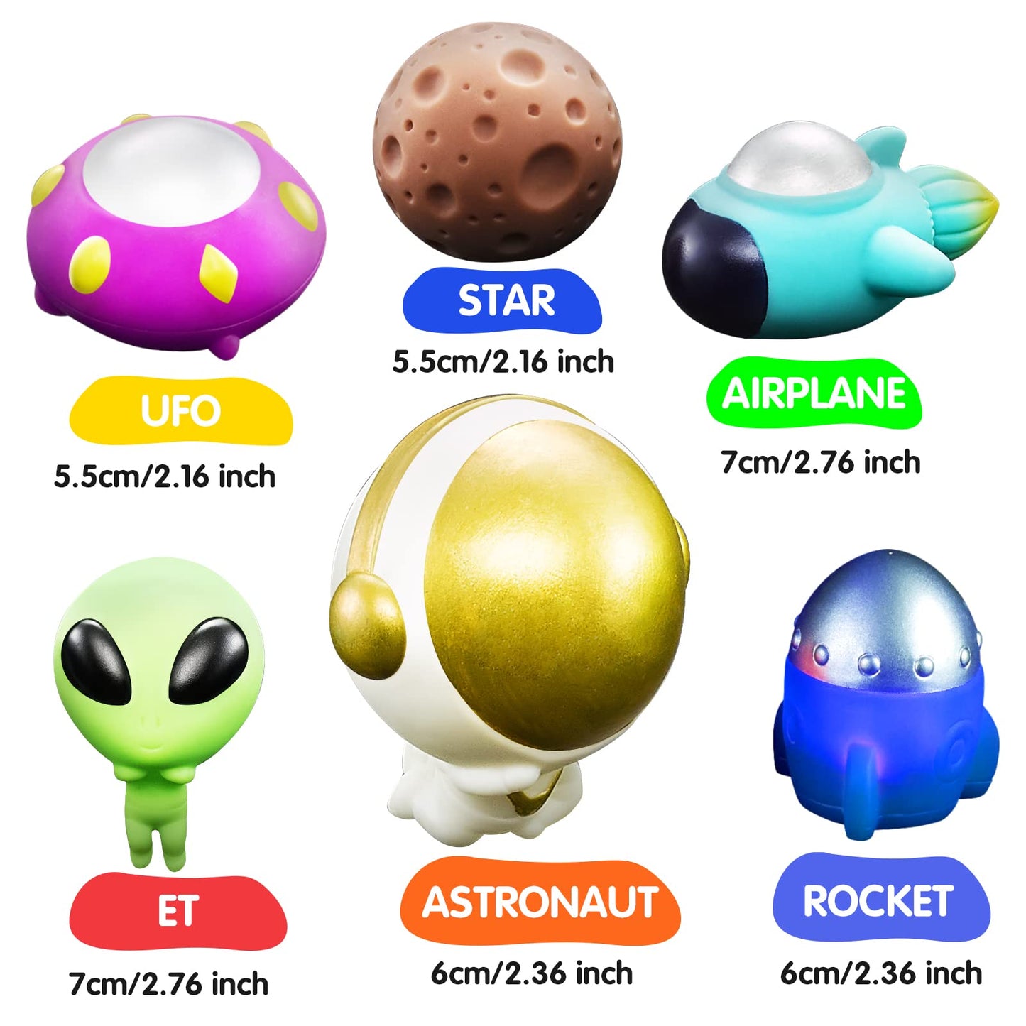 Bath Toys Light Up Floating Space Bath Tub Toy Set 6pcs Glowing Bath Toy Universe Theme Toy with Astronaut Rocket Ship Alien UFO Planet Model Educational Preschool Shower Pool Toys Gift for Kids