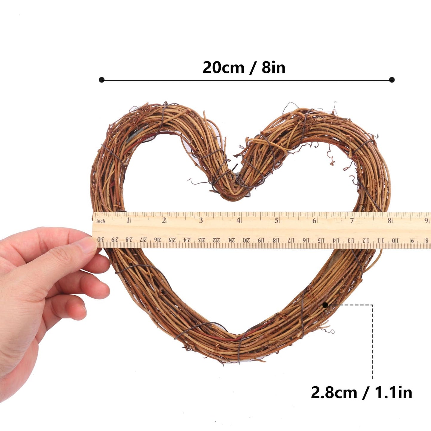 KUKLIPJIM 8 Pcs 8 Inch Heart Shaped Natural Grapevine Wreath Set, Hand-Woven Vine Branch Wreaths for DIY Crafts, Christmas Decorations, Home & Event Styling