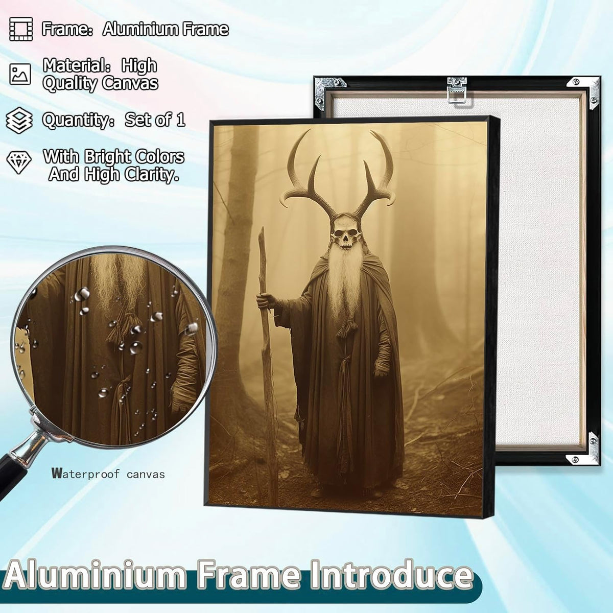 Skeleton Halloween Decor Occult Druid of the Forest Poster Canvas Wall Art Vintage Spooky Print Gothic Room Decor Dark Academia Decorations Bedroom Creepy Skull Picture 24X36inch Aluminum Framed