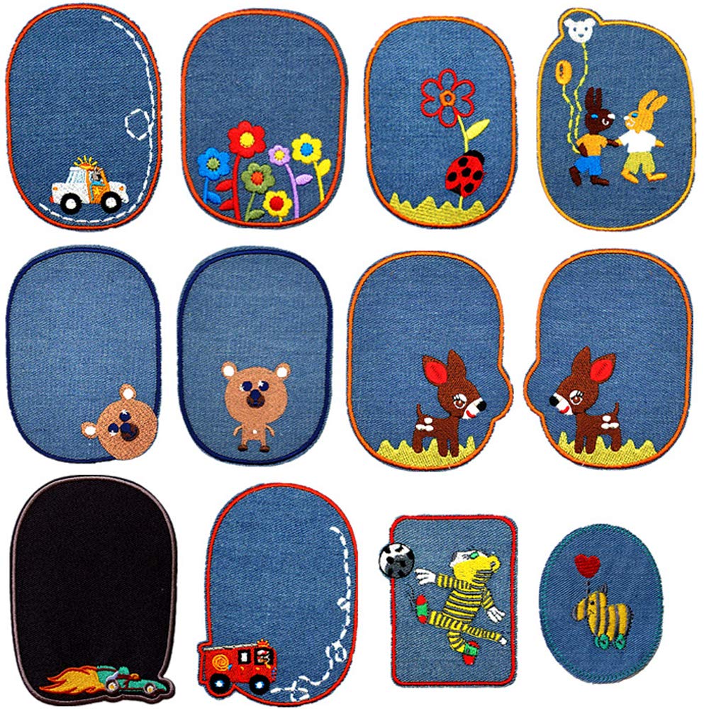 23PCS Cartoon Embroidery Cloth Sticker Iron On Denim Patches for Clothing Jeans Knee Hole Repair Patch