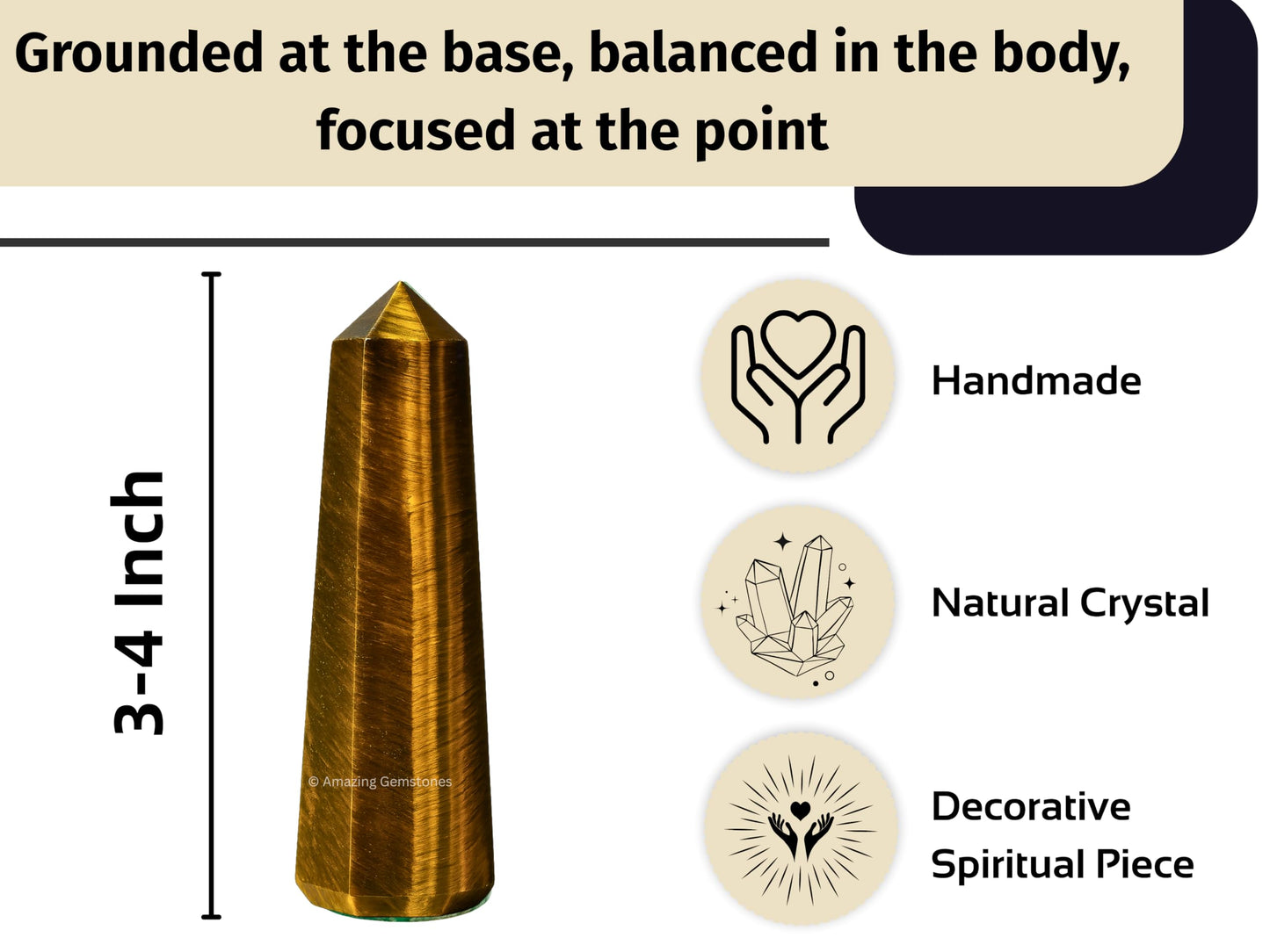 Amazing Gemstone Tiger Eye Crystal Towers, Natural Healing Crystal Point Obelisk for Reiki Healing and Crystal Grid (3" to 4" INCH)
