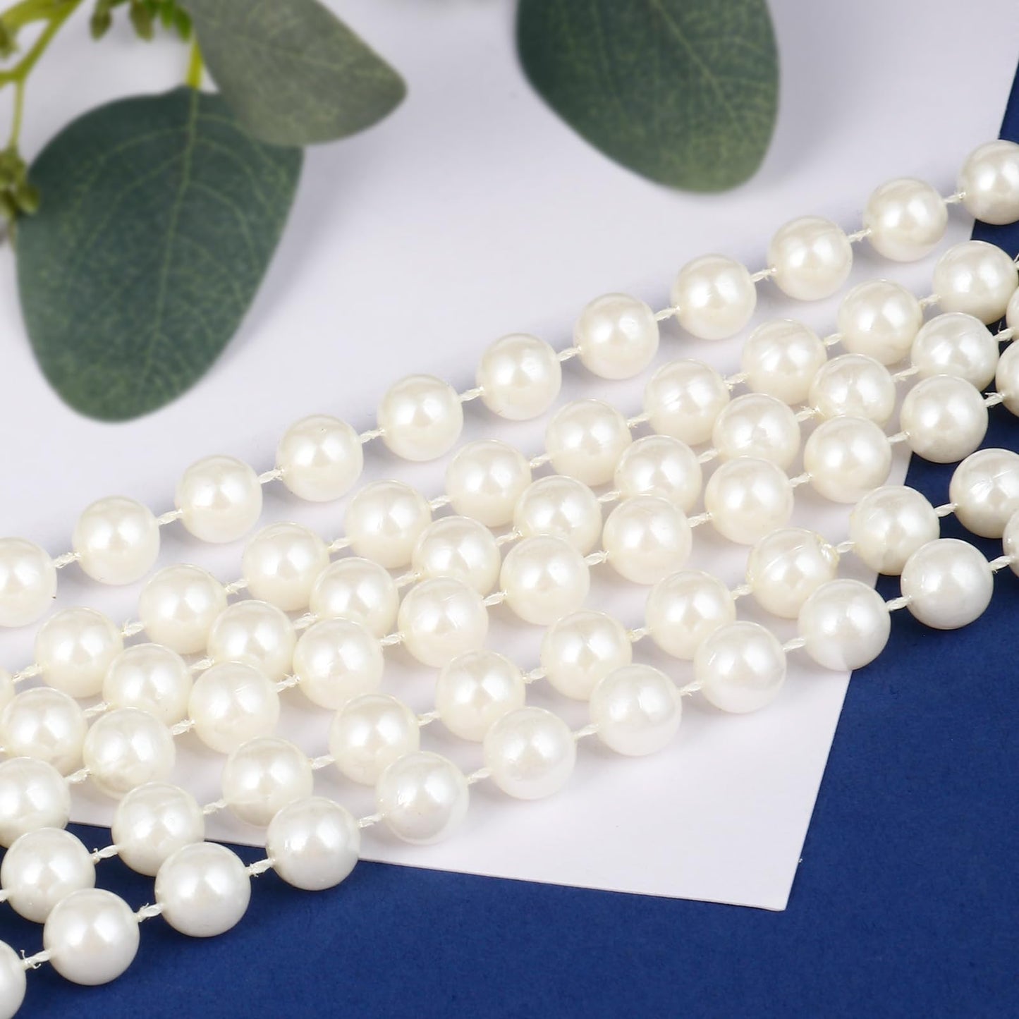 16.4 FT Pearl Beads Garland for Decoration, 12MM Ivory Craft Pearl Beads String Roll Spool for DIY Craft Wedding Party Christmas Tree Decoration
