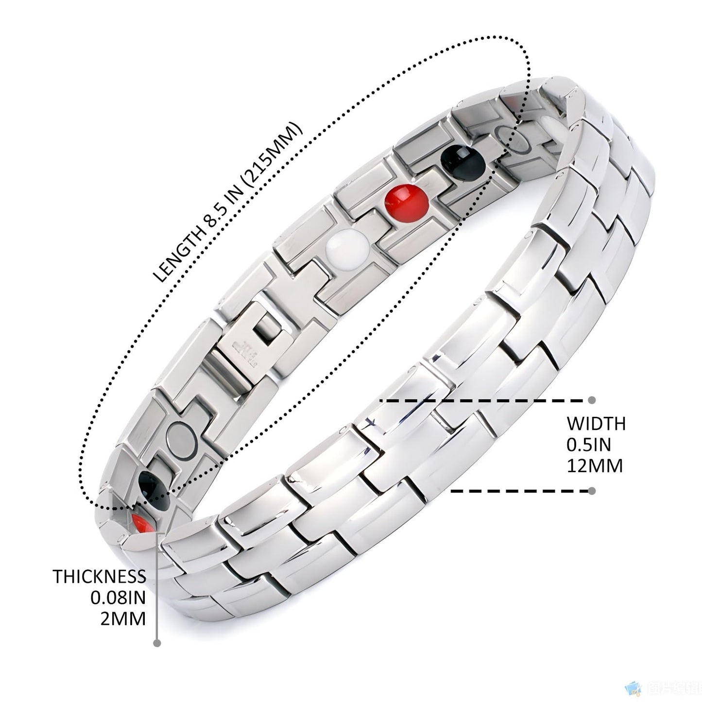 Emmori Stainless Steel Magnetic Therapy Bracelet For Men Women & Adjustable Length with Sizing Tool & Retro Bracelet Jewelry (Silver)