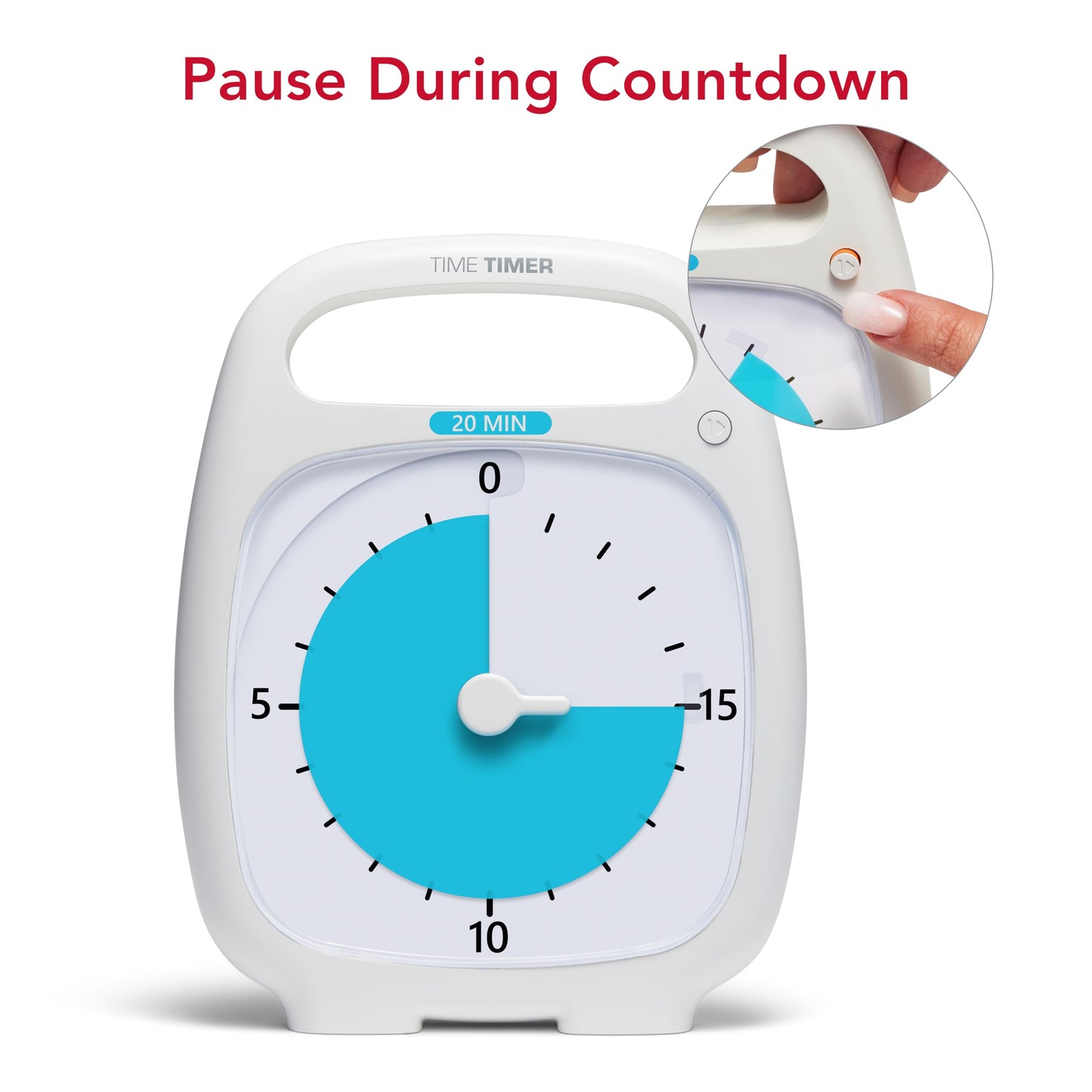 Time Timer PLUS 20 Minute Desk Visual Timer — Countdown Timer with Portable Handle for Classroom, Office, Homeschooling, Study Tool with Silent Operation (White)
