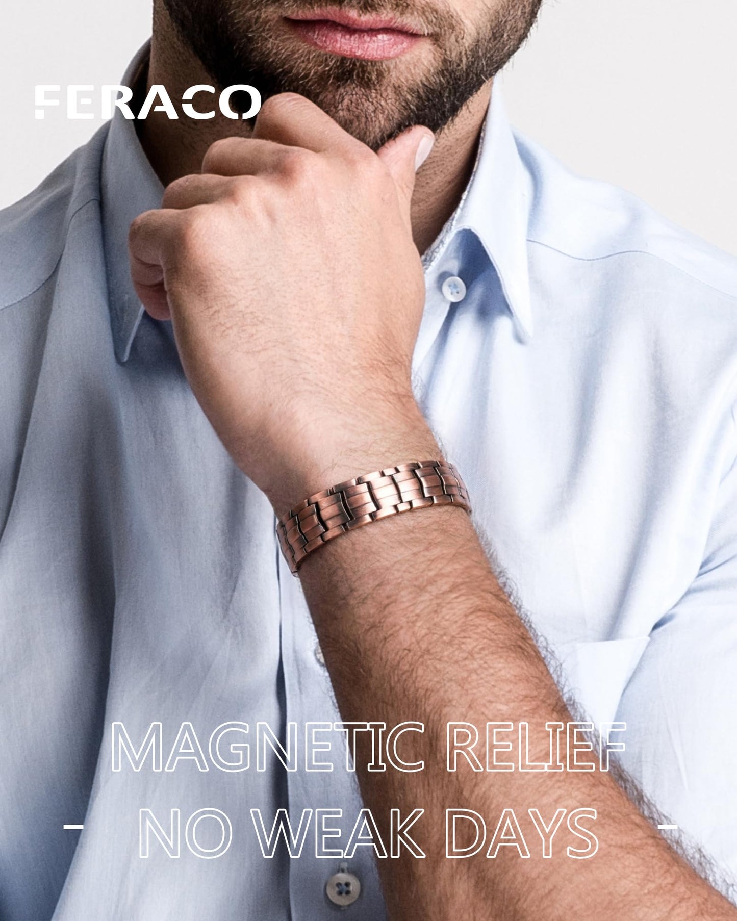Feraco Copper Bracelet for Men 4 Kinds Magnetic Bracelets Elegant 99.99% Solid Copper Jewelry with Magnets