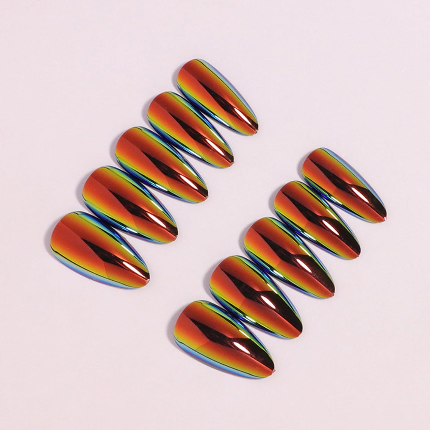 24Pcs Chrome Press on Nails Medium Almond Fake Nails Black Aurora False Nails Glossy Quality Nail Tips Full Cover Glue on Nail Laser Acrylic Stick on Nails for Women Quick Manicure Kit