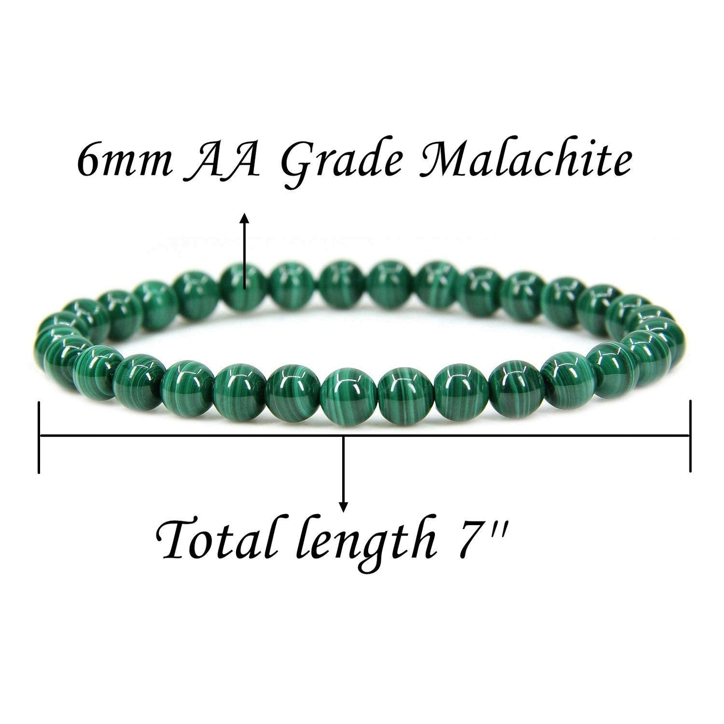 Angelstones Handmade Natural Malachite Healing Gemstone 6mm Round Beads Stretch Crystal Bracelet 7 Inch Unisex