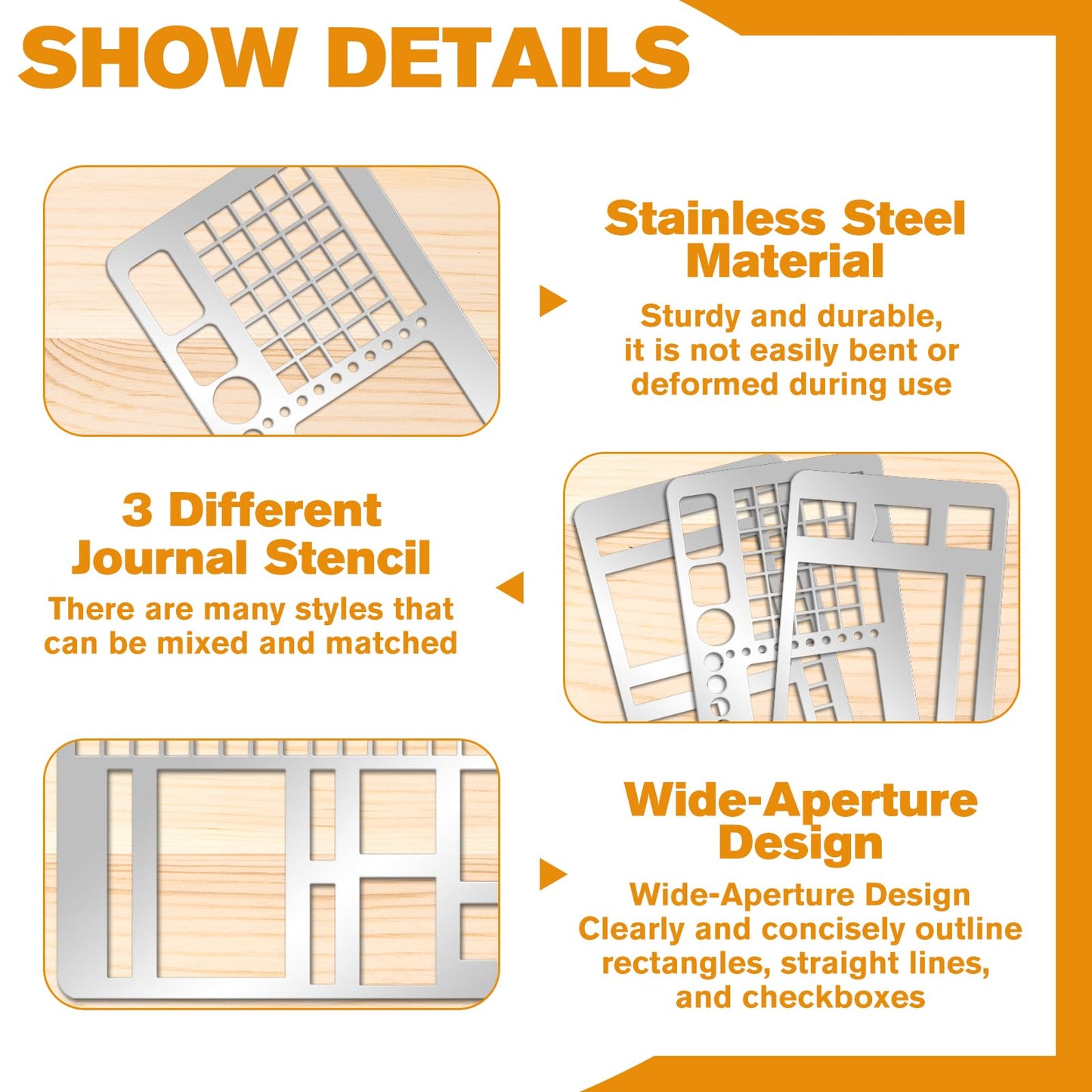 3 Pcs Record Template Metal Planner Stencils for Journaling 5.2X2.3 Inch Flexible Journal Template Stainless Steel Calendar Stencil for Weekly Spread Checklist Drawing DIY Crafts Supplies