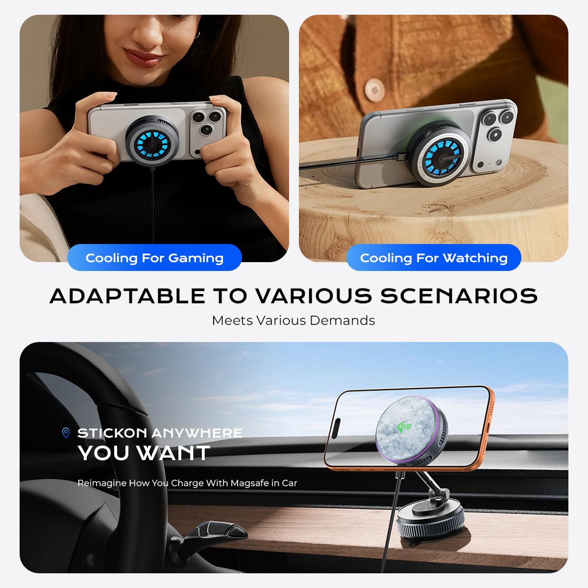 Qi2.2 Wireless Charger【25W Fast Charging+Instant Cooling】 Magnetic Charger Pad with Cooling Fan,LED Light Phone Holder Fast Charging Compatible with iphone17/16/15/14/13/12 Series