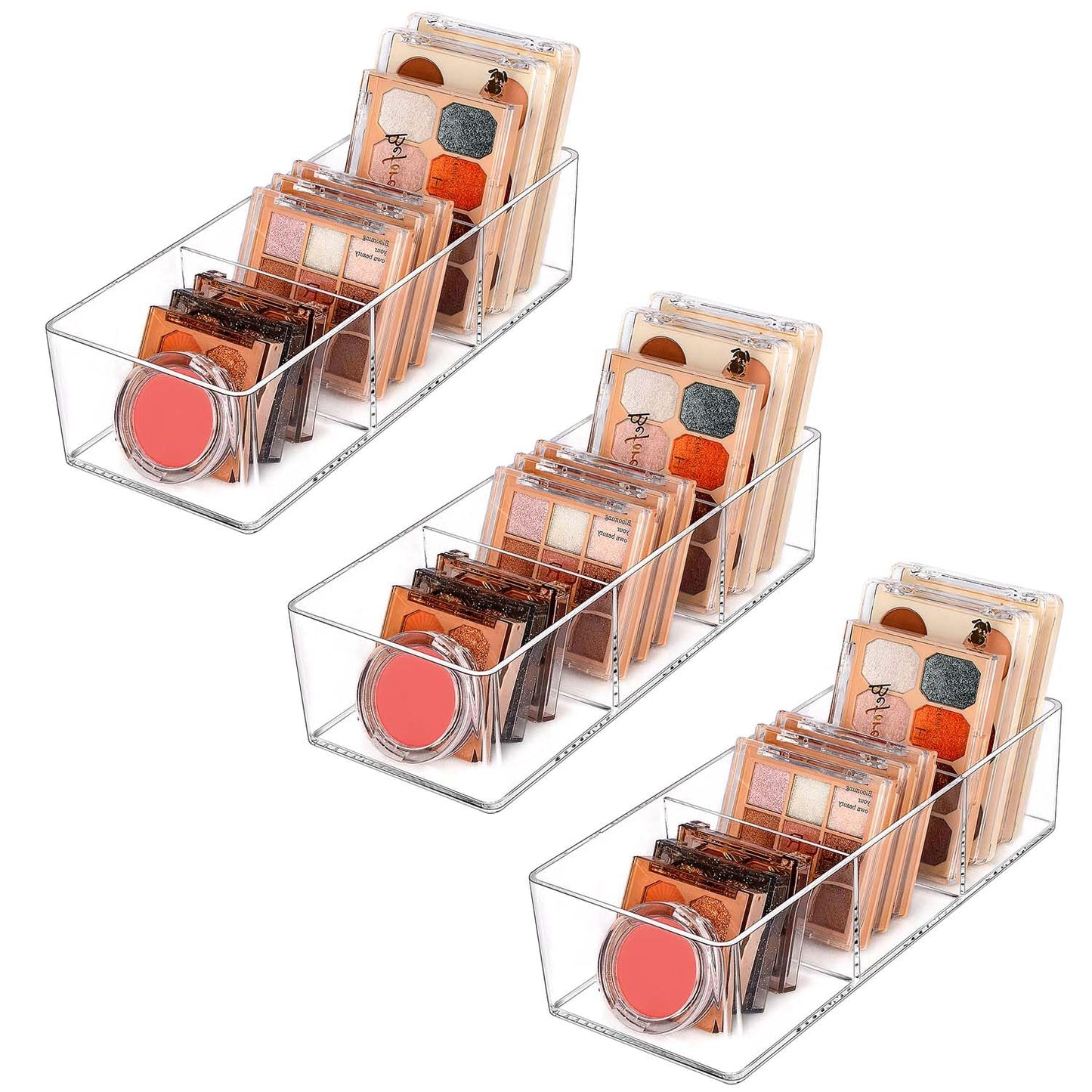 JessLab Acrylic Makeup Organizer, 3 Pack Stackable Cube Sections for Drawer, Vanity, Countertop, Bathroom, Kitchen and Cabinet Storage, 3 Compartment