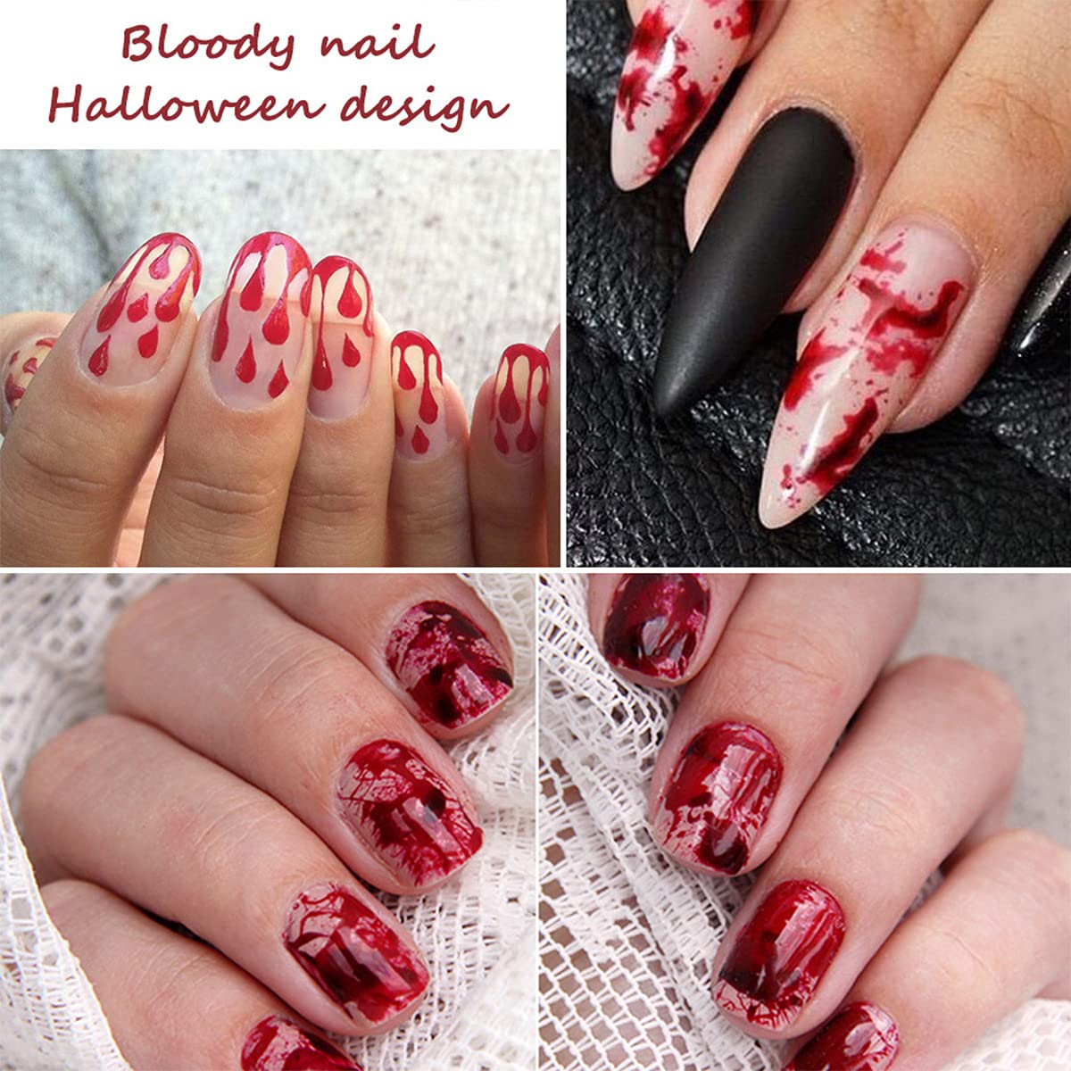 5 Sheets Halloween Scream Nail Decals Horror Nail Decals Self Adhesive Nail Scream Stickers Nail Art Supplies Red Ghost Eyes Scary Blood Design Vampire Nails Decorations for Halloween Party
