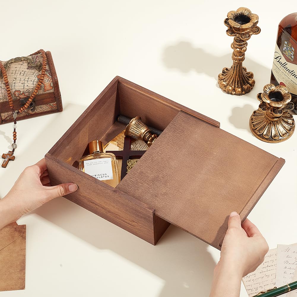 AHANDMAKER Wooden Keepsake Box, Personalized Engraved Wood Memory Box with Sliding Lid Rustic Storage Case for Jewelry Letters Wedding Anniversary Birthday Valentine's Day Gifts, 7.9x7.9x3.9 Inch