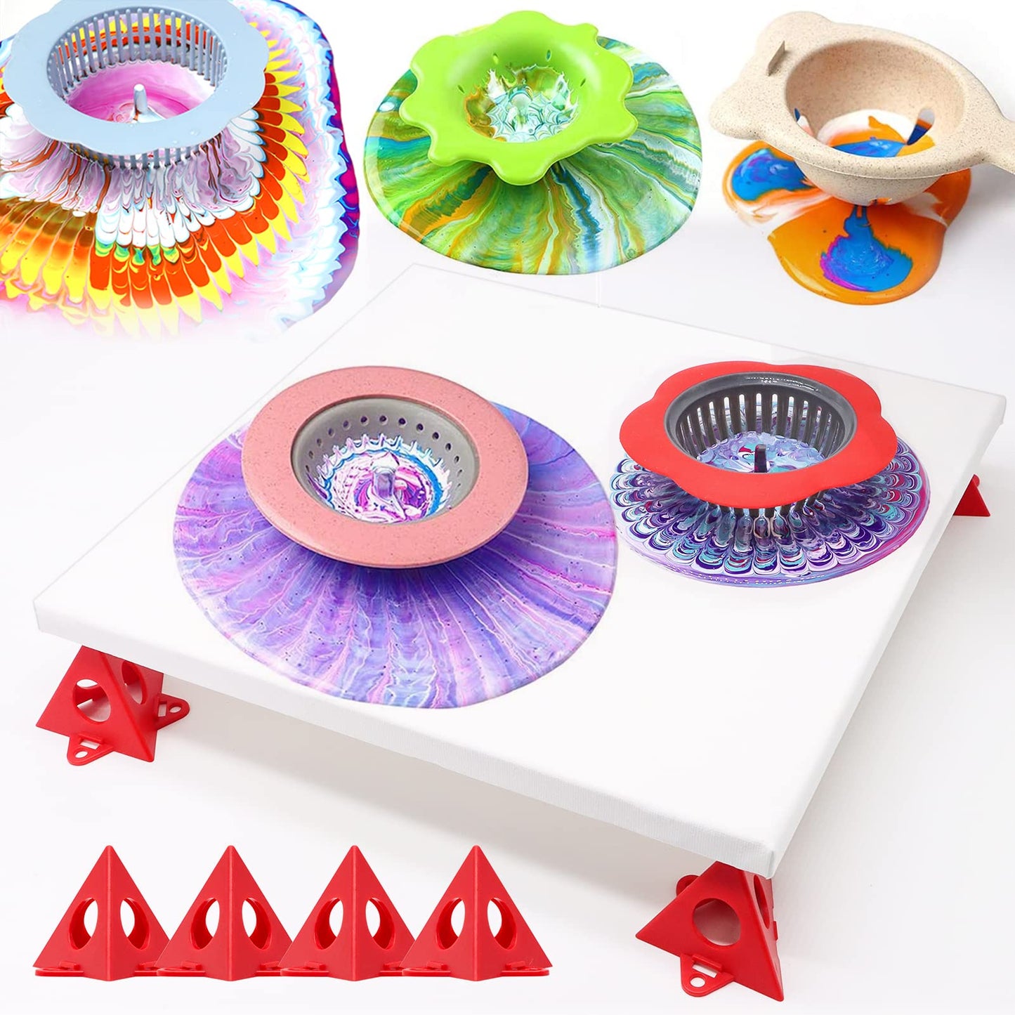 Angela&Alex 11” Rotate Turnable Sculpting Wheel with Acrylic Pouring Strainers Scraper Cone Painter Support Stands Gloves Painting Tools Unique Pattern Train Art Supplies