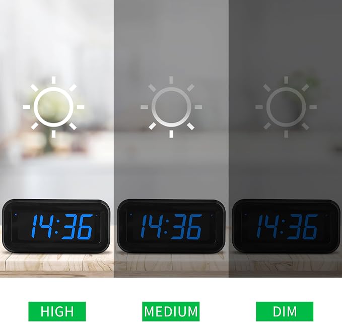KWANWA Small Digital Alarm Clock, 1.2inch Dark Blue LED Digits, Adjustable Brightness, Dim Night Model, 12H/24H, Battery Operated, Wall Mount, Snooze, Clock for Kids Bedroom, Small Travel Clock