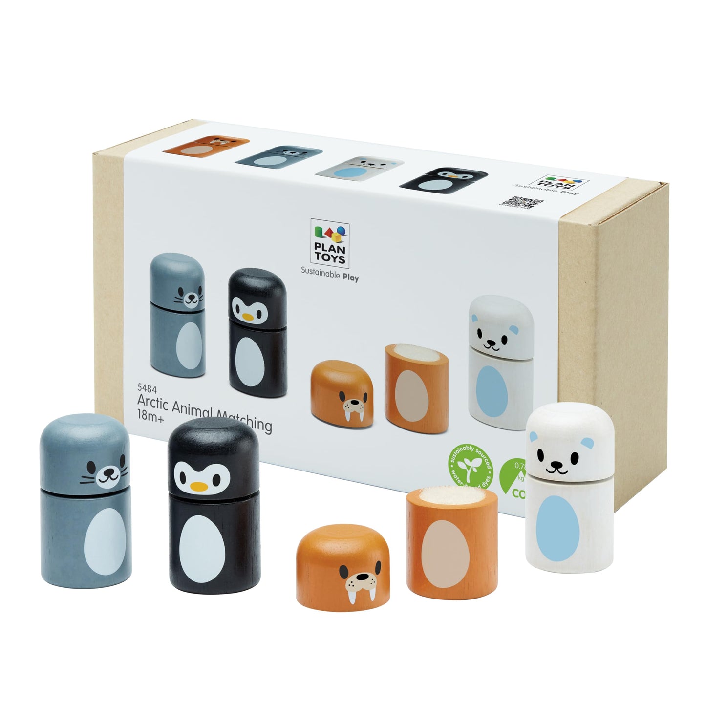 PlanToys® Arctic Animal Matching Wooden Montessori Learning Toy | Educational Matching Game for Memory, Sorting and Visual Skills | Eco Friendly Fine Motor and Early Cognitive Activity